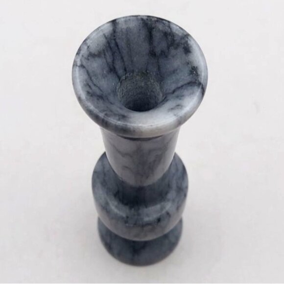 Vintage Carved Polished Miniature Marble Bud Vase Gray w/ Black Veins - Picture 2 of 5